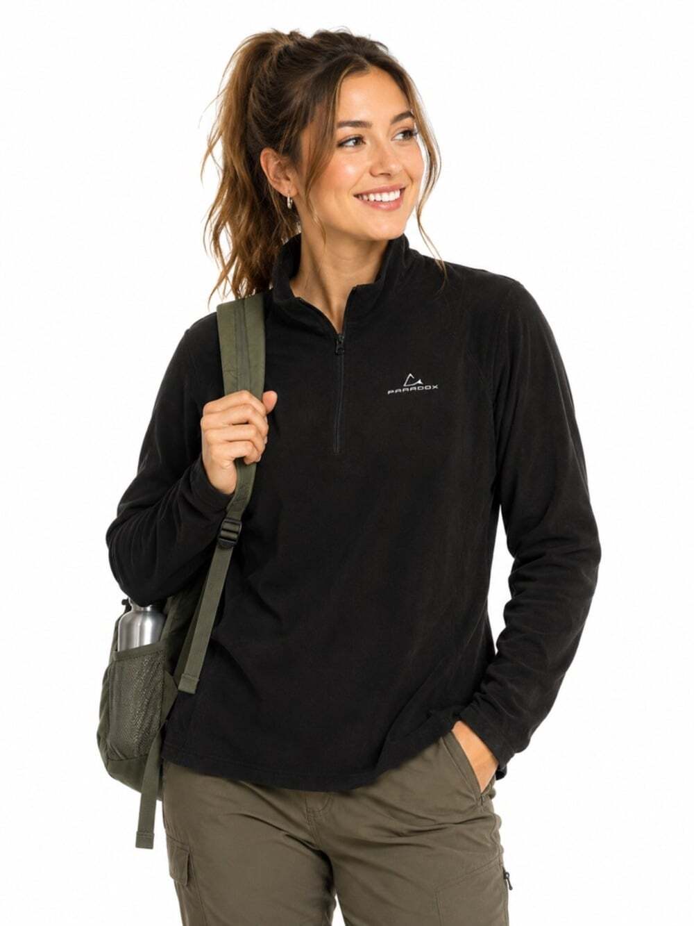 Paradox Black Quarter Zip Fleece Pullover Hiking Skiing Cold Weather Layer Large